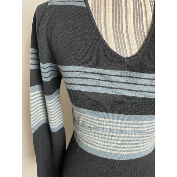 Prana Body Con Black Pullover Dress V-Neck with Stripes Belted SZ Small Y2K - Picture 3 of 10
